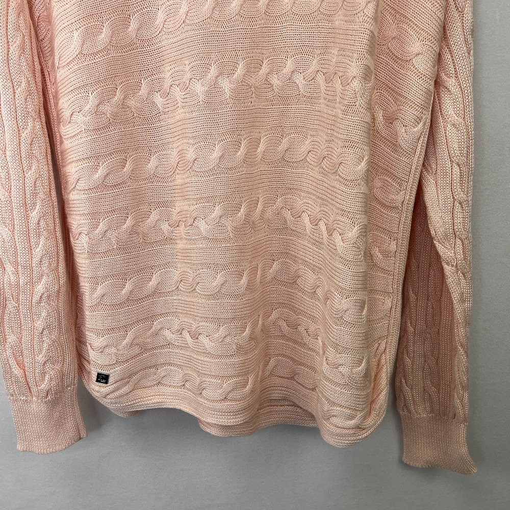 Ralph Lauren LRL Sweater‎ Womens XL Light Pink Cowl Neck Cable Knit Old Money - Picture 3 of 10